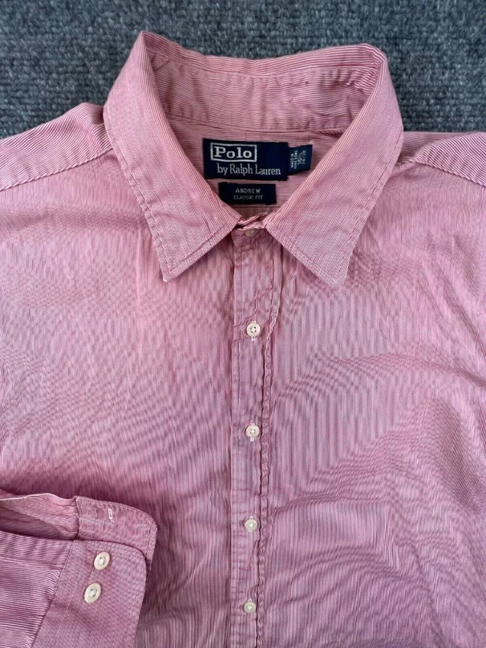 Polo By Ralph Lauren Button Up Men Red Stripe Andrew Classic Fit 16.5 34 35